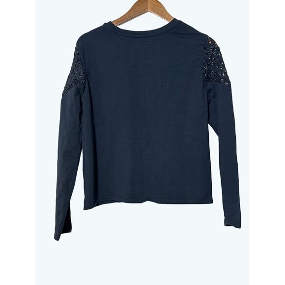 SuperDry Outfitters Shirt Women's Size 10  Lace Panel Pullover Crewneck Navy - Picture 5 of 7